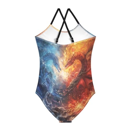 ALAZA Dragon in The Fire and Water Girl’s Swimsuits Bathing Suit One Piece Beach Swimwear2