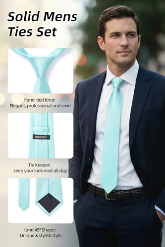 Image of HISDERN Mens Ties Solid Color Ties for Men Formal Necktie with Pocket Square Set Satin Silk Neck Tie Handkerchiefs Set