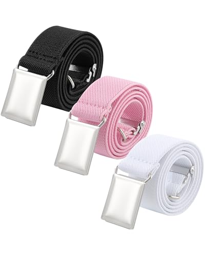 AWAYTR Toddler Boy/Girl Kids Buckle Belt - Adjustable Elastic Child Silver Buckle Belts, 3 Pieces (Red/Pink/White)