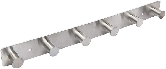 SYPEN Coat Hooks Wall Mounted, Door Hooks for Bedrooms Screw in & Stick on, Stainless Steel Coat Rack with 6 Hangers for Bathrobe Towel Clothes, Brushed