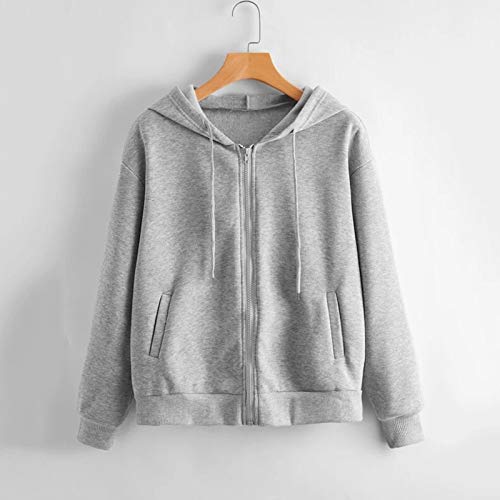Blusa de moletom com capuz casual de bolso com zíper e manga comprida, moletom feminino com zíper e