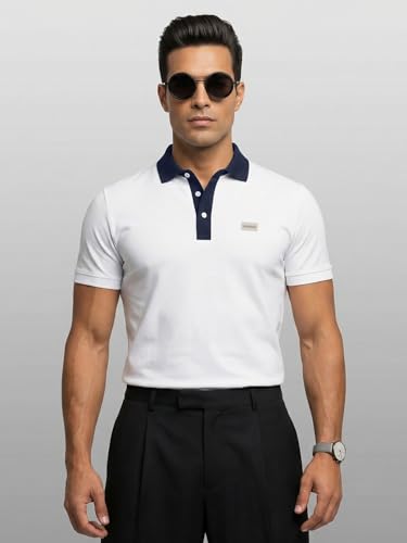 Image of Veirdo Men's Polo T-Shirt Regular Fit, Half Sleeve Contrast Collar Tee, Solid Color Summer Wear, Comfortable Travel, Casual & Office Styling (Sizes S-2XL)