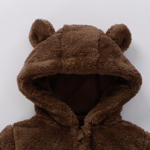AIWUHE Toddler Boys Girls Hooded Fleece Jacket Teddy Coat Cute Bear Hoodie Zip Up Sherpa Winter Warm Outwear With Pocket 1-6Y2