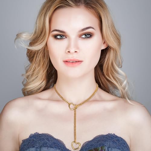 AstraGlam Choker Kette Damen Aus Edelstahl, 70 cm Rutschfeste Slip Chain Gold, Punk Gothic Stil, Vielseitiges Accessoire Für Partys Und Alltag