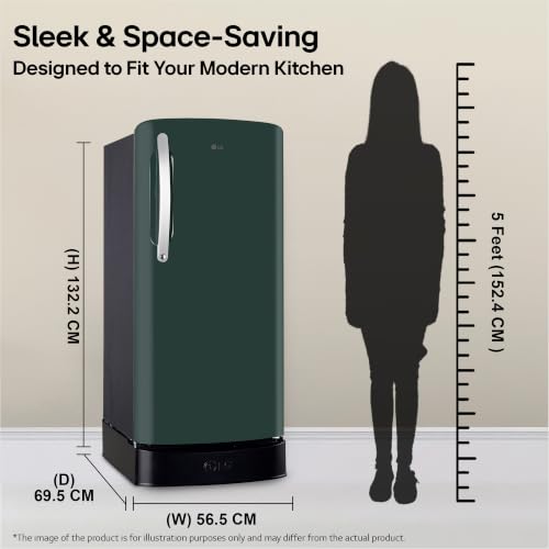 Image of LG 201 L, 5 Star, Smart Inverter, Direct Cool Single Door Refrigerator (GLD2156ZHEG, Emerald Green, Base stand with Drawer)
