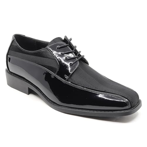 Image of Men's Oxford Lace up Striped Satin Patent Tuxedo Dress Shoes MC-179