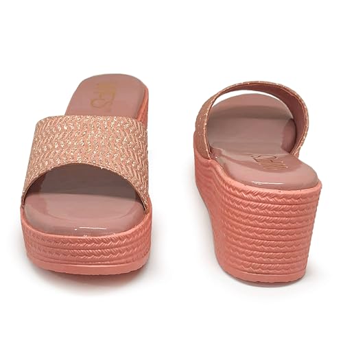 Image of WFS Women's Black 2.5 Inch Wedge Heel Slip-On Fashion Sandals - Shimmer Finish