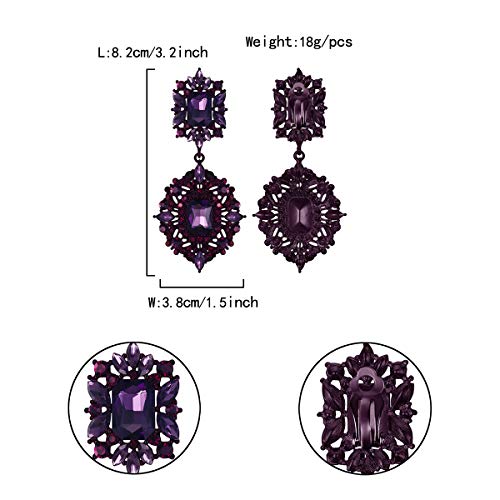 Flyonce Women's Rhinestone Crystal Art Deco Vintage Style Gatsby Clip-On Dangle Chandelier Earrings Purple #TOP4