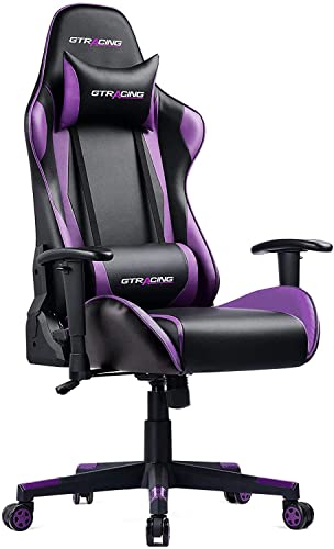 GTRACING ゲーミングチェア 紫オフィスチェア デスクチェア ゲーム用チェア リクライニング パソコンチェア ハイバック ヘッドレスト ランバーサポート ひじ掛け付き 高さ調整機能 PUレザー パープル 気高い雰囲気 GT002-PUPERの商品画像