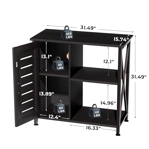 Image of Herture 20-29 Gallon Fish Tank Stand, Aquarium Stand with Cabinet Accessories Storage, Heavy Duty Metal Frame, 31.49 inch L*15.74 inch W Tabletop, 330LBS Capacity, Black PG07YGB