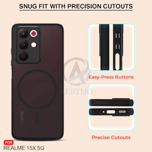 Image of AESTMO Realme 15X / C85 / Narzo 90X 5G Back Cover | 360 Protection | Matte Frosted Hard Back Translucent | Compatible with MagSafe Accessories (Magsaf Matte Case, MagSafe Matte Hard Black Bumber)
