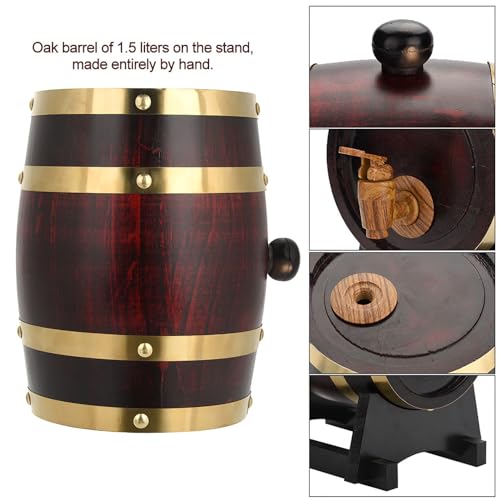 Barril de Vino de Roble, Soporte de 1.5 Litros, Mueble para Beber Hecho a Mano con Grifo Dosificador Fácil, Barril de Cerveza, Barril de Madera de Roble (1.5L)