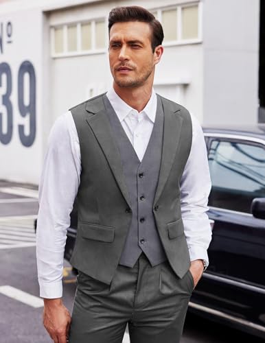 Men's 1 Piece Layered Suit Vest Business Vests Formal Wedding Bridegroom Waistcoat Slim Fit3