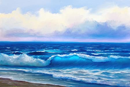 Tableau Peinture à L'huile Originale - Vagues S'échouant Sur La Plage - Style Impressionniste 30x40 Cm
