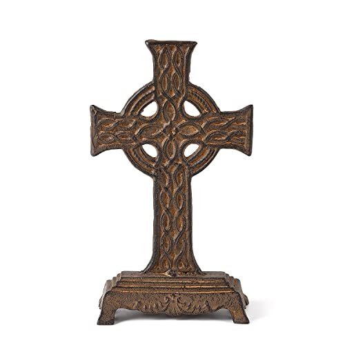 Retrome 12' H Metal Celtic Cross with Thick Base - Distressed Rusty Iron, Cross Tabletop Decor for Home/Office, Communion Gift for Home Decor