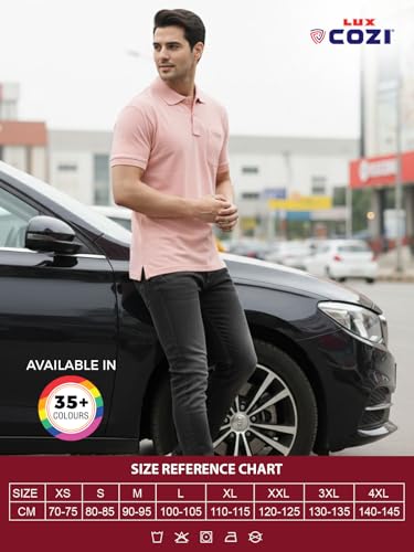 Image of Lux Cozi Men's Polo T-Shirt Regular Fit Half Sleeves with Pocket | Cotton Blend Polo Neck Collar T-Shirt for Men | Casual, Office Comfortable Breathable T-Shirt | Stylish Plain Tee