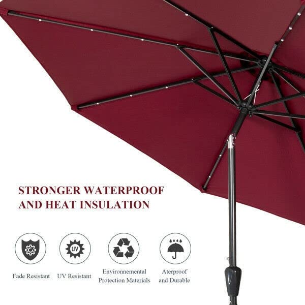 Garden Parasol 2.7M Parasol Parasol Outdoor Solar Parasol z 24 -LED światłami, przechylnymi i korbą na patio parasol ogrodowy Parasol Sun Shade
