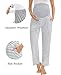 SWOMOG Womens Maternity Pajama Pants Over The Belly Pregnancy Pants Stretchy Lounge Wide Leg Trousers with Pockets Grey Stripes Small
