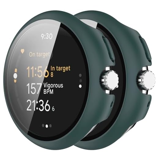 HANKN 2 Pack Hard Case for Google Pixel Watch 41mm 45mm Tempered Glass Screen Protector Case, Overall Protective Charging Directly Ultra-thin Bumper Cover (Green+Green, Pixel Watch 3/2/1 41mm)