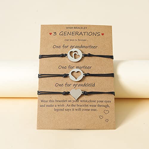 YALLNASL Grandma Mother Daughter Gifts Bracelet for 3 Generations Gift Bracelets Set Matching Bracelet for Grandma Mom Granddaughter Mothers Day Birthday Gifts 3 Heart Bracelets4