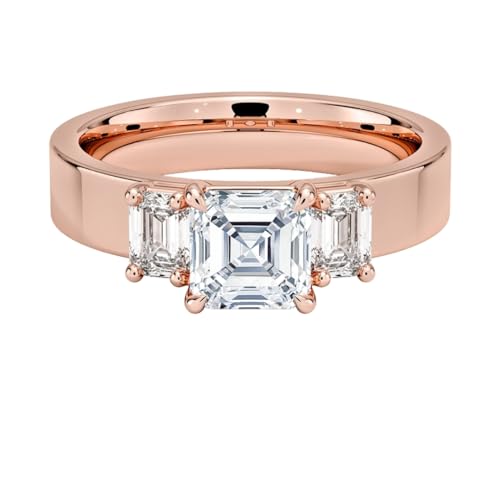 1 CT Asscher Cut Lab Grown Diamond Emerald Three Stone Engagement Ring