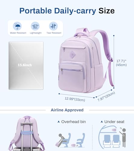 School Backpack for Girls, Lightweight Kids Bookbag Classic College Backpack for Teen Women with Luggage Strap, Age 8-18 Years Old, Purple2