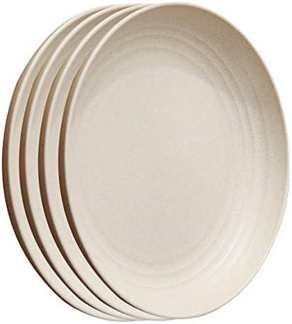 JUCOXO Microwave Safe Wheat Straw Plates - 4 Pack 7.8' Unbreakable Dinner Plates Lightweight & Degradable BPA free Dishwasher Safe Plates for KidsChildrenToddler & Adult Fruit Snack Containe (Beige)