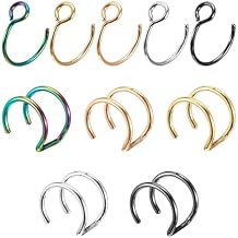 Psyqtsuary Nose Rings Hoops Double Hoop Nose Ring, 10 Pcs Fake Noses Ring Lip Rings Stainless Steel Fake Lip Piercing Clip On Ear Cuffs Non Piercing Jewelry for Women Men, 8mm