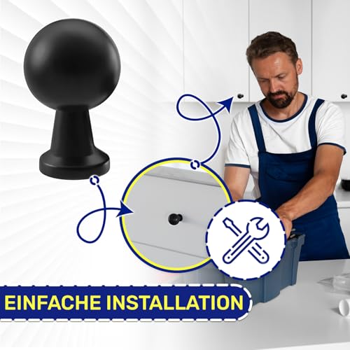 MONTERAL 15 Stück Möbelknöpfe Ø23 mm H33 mm - Schrankknöpfe aus Zink-Aluminium Legierung - Schrankgriffe in Matt Schwarz Farbe - Garantie 10 Jahre