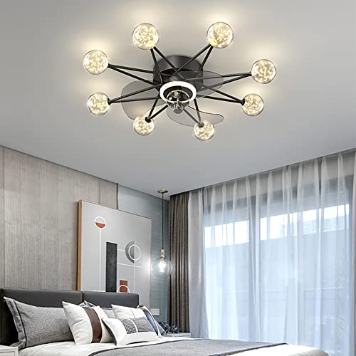 Eqwr Schlafzimmer Deckenventilator mit Beleuchtung und Fernbedienung Leise, LED Dimmbar Deckenventilator mit Licht Wohnzimmer Modern Reversibel Ventilator-Deckenleuchte 6 Geschwindigkeiten Cover