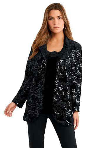Roaman's Women's Plus Size Statement Sequin Blazer