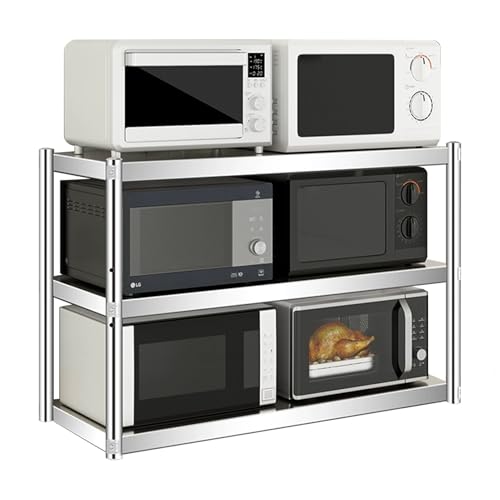 Estanterías de acero inoxidable，estantes ajustables de 3 niveles para cocinas comerciales，estantes de pared，estantes de almacenamiento modernos de metal multiusos para horno microondas(120x35x75cm)