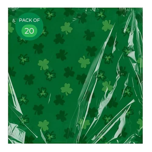 AKH® St Patrick's Day 3-Ply Napkins | Pack of 20 | 33cm x 33cm Green Shamrock Disposable Napkins | Irish-Themed Party Tableware for St Paddy's Day Celebrations & Festive Gatherings