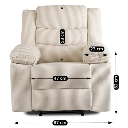 MEBEL ELITE Relaxsessel mit Liegefunktion - Fernsehsessel Beige mit 3 Sitzpositionen - Cord Sessel Wohnzimmer mit Seitentasche für Zubehör - Lesesessel Bequem Leicht zu Reinigen – Bild 4