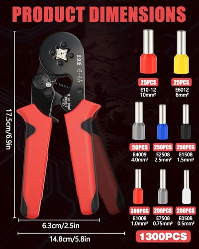 Krimptang Set Adereindhulzen 1300 stuks 0,25-10mm² AWG 23-7 Zelfinstellende Kabelschoentang Ferrule Tool - Afbeelding 3