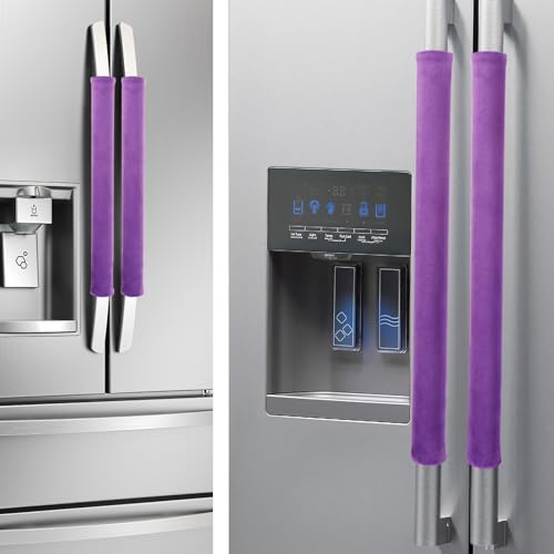 Image of Nuovoware Refrigerator Door Handle Covers Set of 4, Make Kitchen Appliance Fridge Oven Microwave Dishwasher Clean,Protect Antiskid Washable Decor Cloth,Keep Off Smudges Fingerprint Oil Stain, Purple