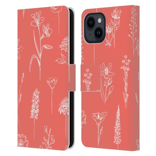 Carcasa de flores coral iPhone 15 estilo libro para tus viajes y diario