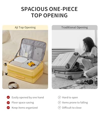 aji Expandable Top Open 24 Inch Checked Luggage with Spinner Wheels, Large Suitcase with TSA Lock, Hardside Travel Luggage Suitcases for Men Women, for 14+Days Travel, Cheese Yellow4