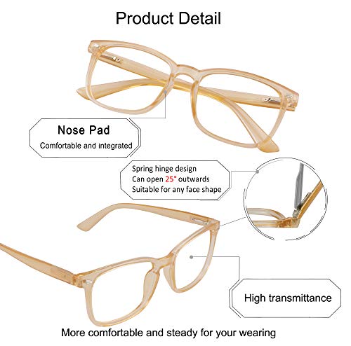 Image of YEIN Progressive Multifocus Reading Glasses, Spring Hinge Blue Light Blocking Glasses for Women Men, No Line Multifocal Readers with Clear Lenses (champagne,+0.50 /+2.75 magnification)