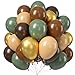 Green and Brown Balloons, 60 PCS Sage Green Dark Brown Beige Latex Balloons Set with Metallic Gold Balloons, Olive Green Gold Nude Coffee Party Balloon for Jungle Safari Woodland Birthday Decorations