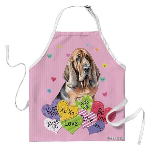 GABSHAIM Bloodhound Watercolor Dog Chef Apron Pink Heart Valentines