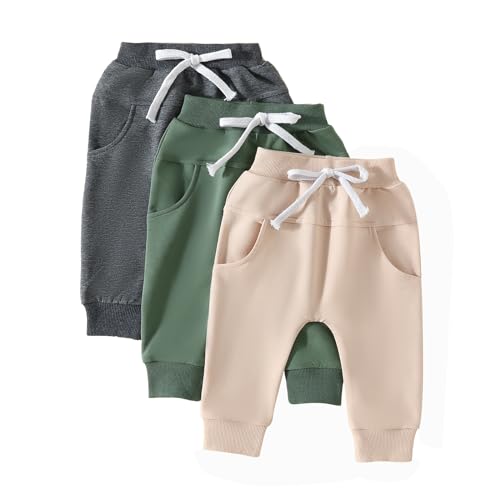 Image of Tsnbre Baby Pants Toddler Infant Newborn Baby Boy Girl Sweatpants Long Joggers Pants Unisex Boy 's Clothing 3 Pack