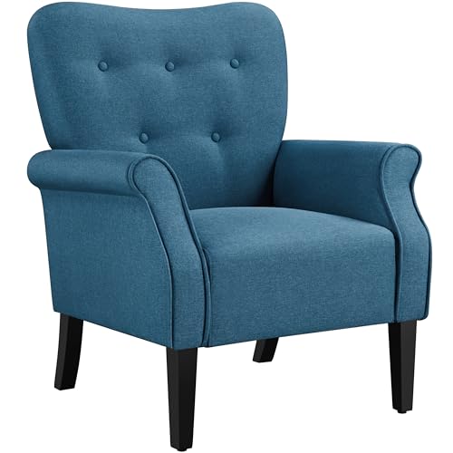 Yaheetech Ohrensessel modern Holzbeine Sessel Polstersessel Fernsehsessel mit Armlehnen Einzelsofa Sitzkomfort Marineblau
