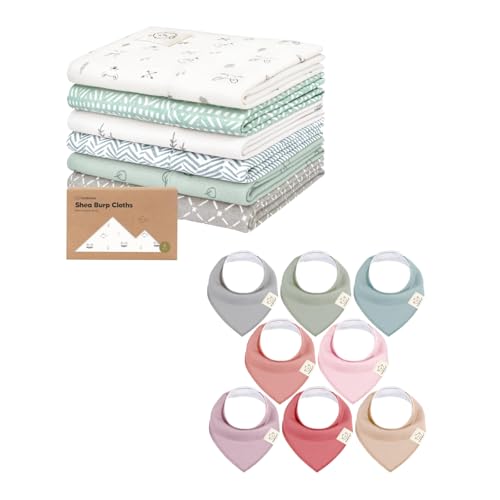 KeaBabies 6-Pack Baby Burp Cloths for Boys and Girls and 8-Pack Baby Bandana Bibs - Large Burp Cloths, Burping Cloth for Kids- Drool Bib Triangle Scarf for Toddler, Boys, Girls