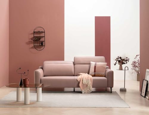 Image of Fabrique Styles 3 Seater with Puffy Moden Design Leatherette Pink Sofa with Moveable Headrest Sturdy Design with a Lightweight Frame & Stainless Steel Legs | Furniture for Home Office & Living Room
