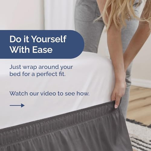 Image of Bed Skirt - Wrap Around Dust Ruffle Bed Frame Cover with Easy Fit Elastic Strap, Queen Size 12 Inch Drop, Microfiber Pleated, Machine Washable | Dark Grey