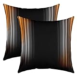 jejeloiu Set of 2 Geometric Abstract Ombre Throw Pillow Covers, Orange Grey Black Striped Cushion Case for Home Living Room Decor, Reversible Modern Decorative Throw Cushion Case, 18x18 Inches
