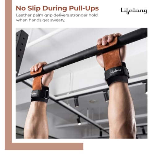 Image of Lifelong Leather Weight Lifting Straps with Wrist Support | Grip Straps for Weight Lifting | Wrist Band for Workout | Fitness Accessories for Men & Women | Home Workout Equipment