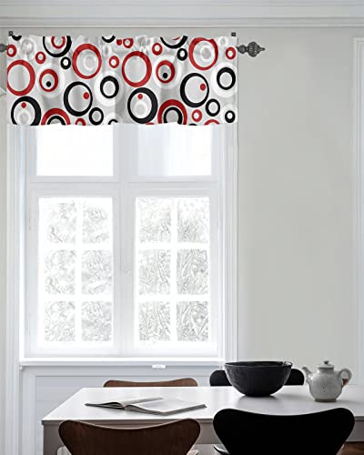 Window Curtain Valances For Kitchen Windows,Red Black White Round Circle Rod Pocket Short Window Valance Modern Geometric Art On Grey Cafe Treatment Valance For Living Room/Bathroom/Bedroom,54X18In #TOP6