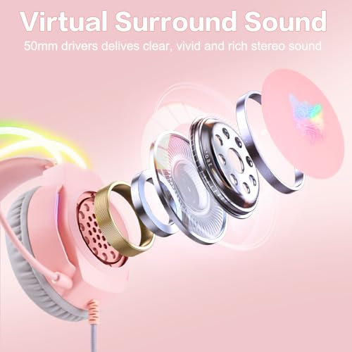 Auriculares de gato RGB para PC y Switch con audio 7.1 4